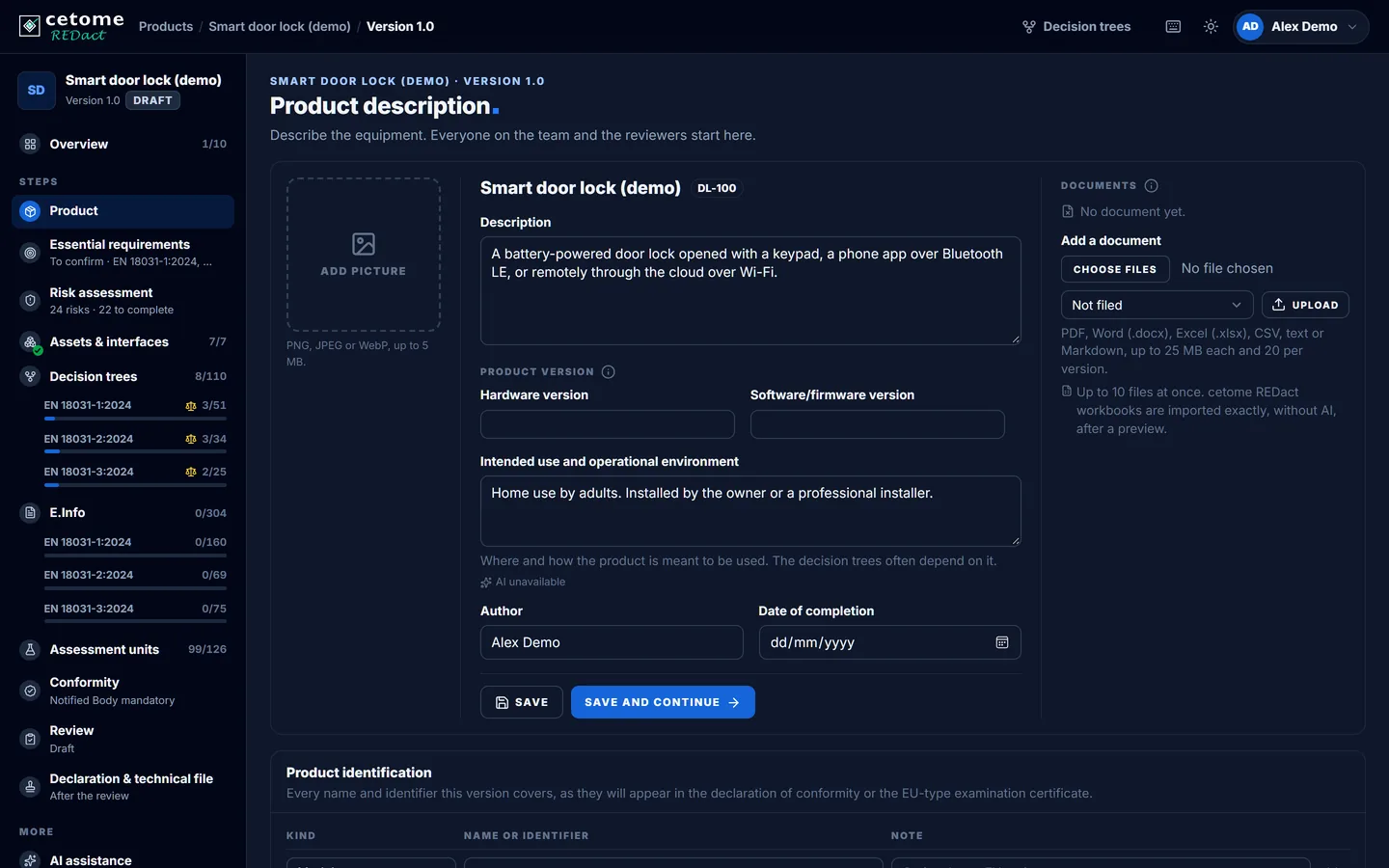 Product screen, demo product