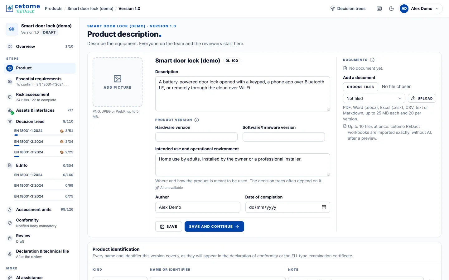 Product screen, demo product
