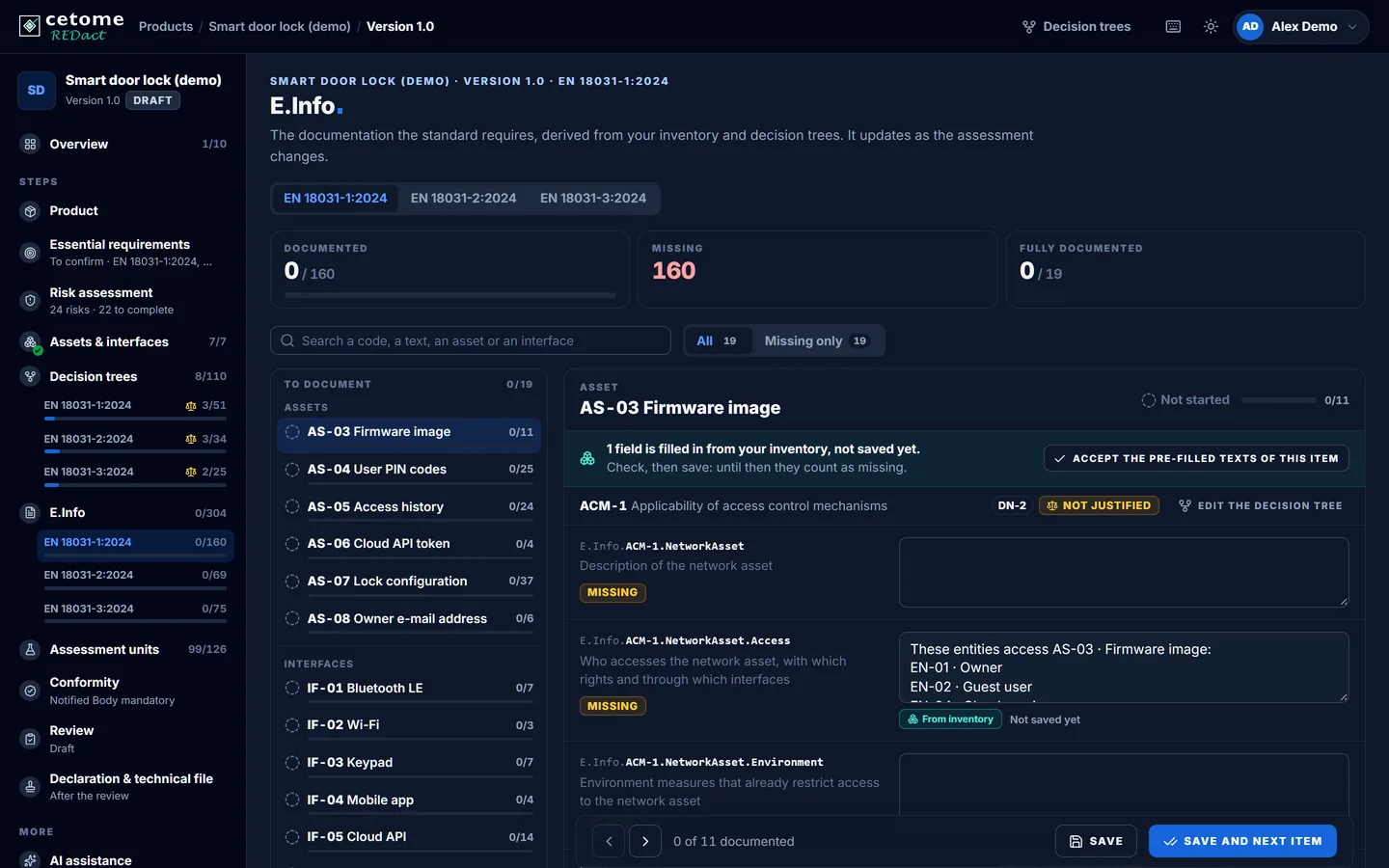 E.Info screen, demo product
