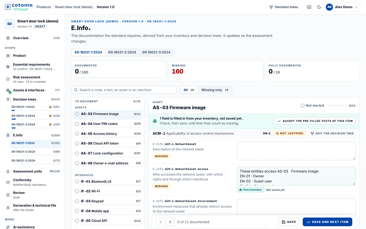 E.Info screen, demo product